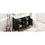 Meuble-lavabo moderne de 122 cm (48 po) avec deux lavabos en céramique, fermeture amortie, tablette en U réglable et poignées dorées esthétiques.