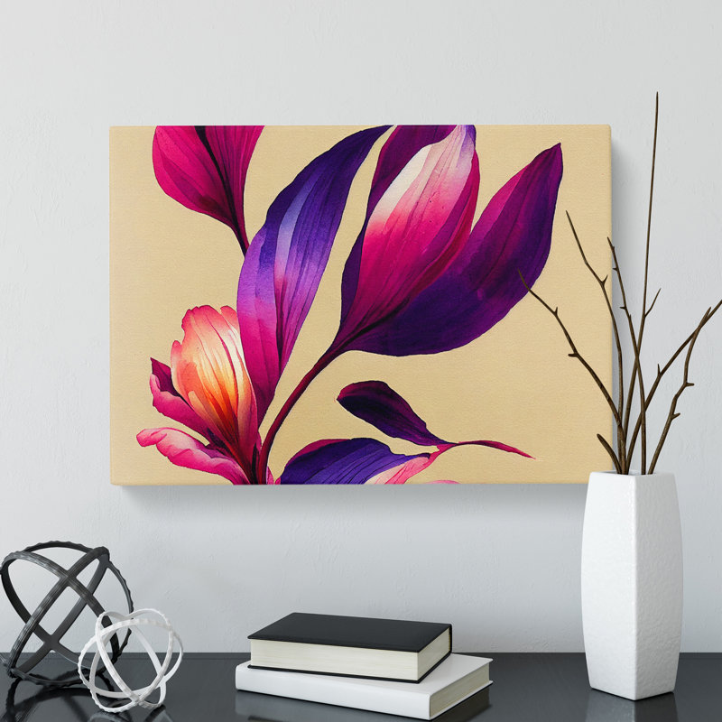 Fanciful Watercolour Flowers - Wrapped Canvas, 35cm H x 50cm W x 3cm D