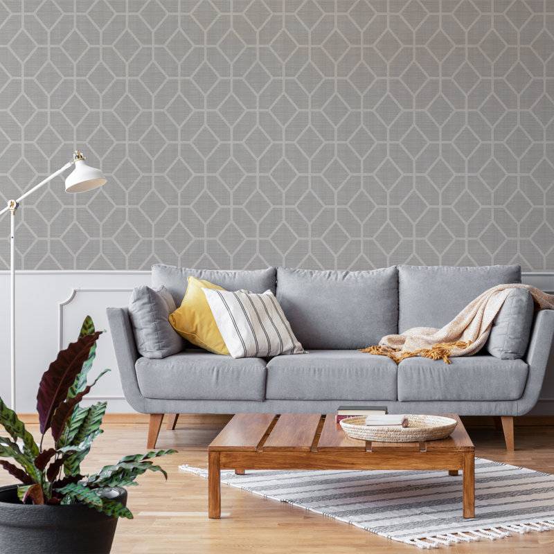 Asscher Geometric Vinyl Metallic Wallpaper Double Roll, Beige