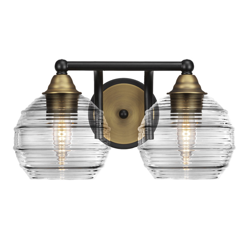Michell 2-Light Bath Bar, Matte Black/Brass, Clear