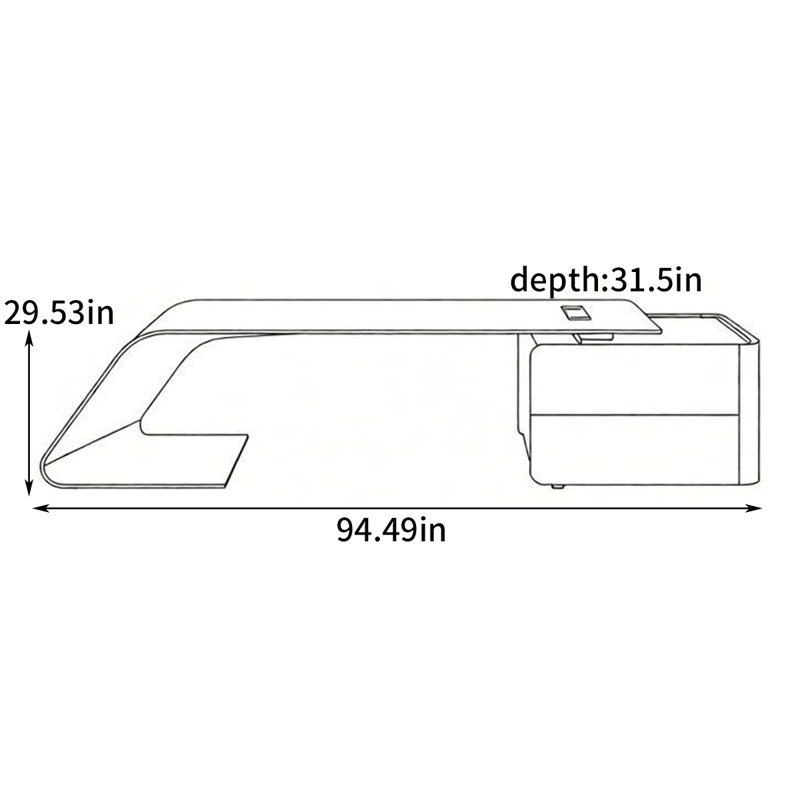 Bureau moderne et pratique, H 29,53 po x l 94,49 po x P 31,5 po
