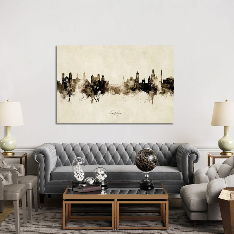 Nashua New Hampshire Skyline Vintage by Michael Tompsett - Wrapped Canvas Gallery-Wrapped Canvas Giclée