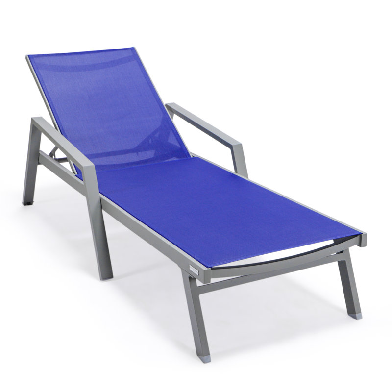 Outdoor Patio Reclining Chaise Lounge with Wheels, Powder-Coated Aluminum Frame and Breathable Sling Mesh, Adjustable Backrest for Poolside and Deck Use