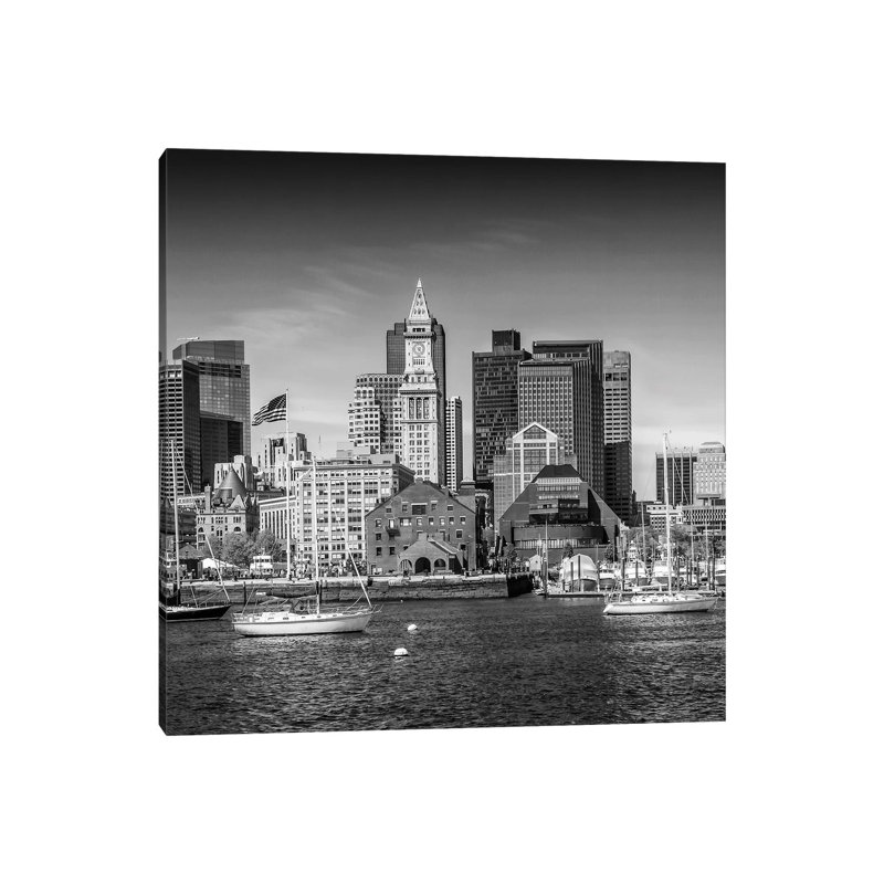 Boston Skyline Monochrome by Melanie Viola - Wrapped Canvas Print, 93.98 cm H x 93.98 cm W x 1.91 cm D