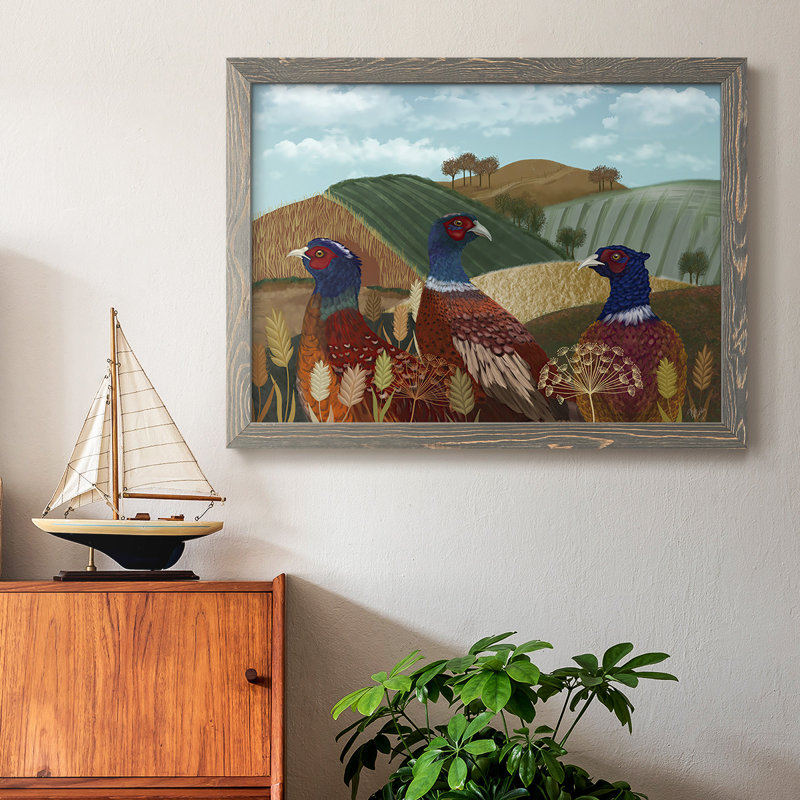 «Pheasant Trio In Field», reproduction d'art sur toile, Gris, H 26 po x l 38 po x P 1,5 po