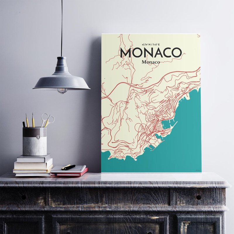 « monaco city map », reproduction d’impression sur affiche en couleur, H 27,56 po x l 19,69 po