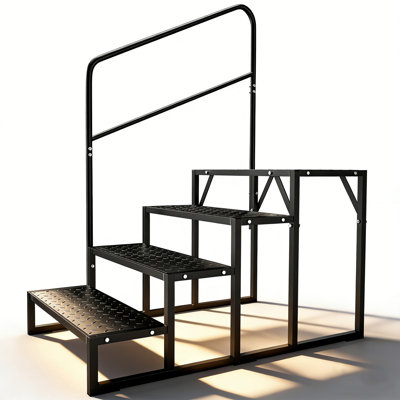 RV Steps with Handrail, 4 Steps Ladder Hot Tub Steps with Handrail, Portable Stairs Steps for 5th Wheel RV, Mobile Home Stairs Outdoor RV Step