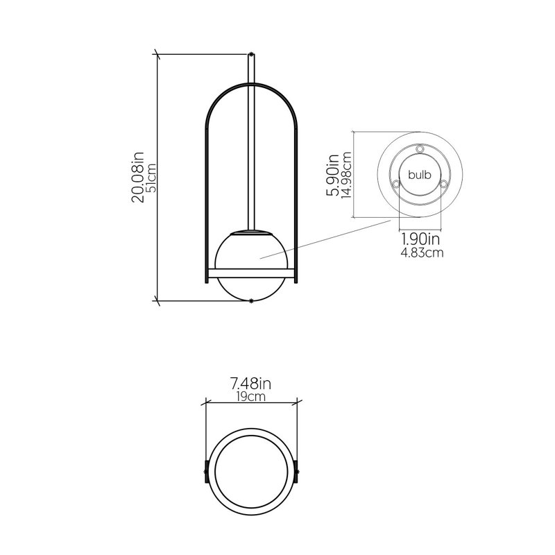 Strap 1 - Light Pendant, 118" H x 7.48" W x 7.48" D, Charcoal