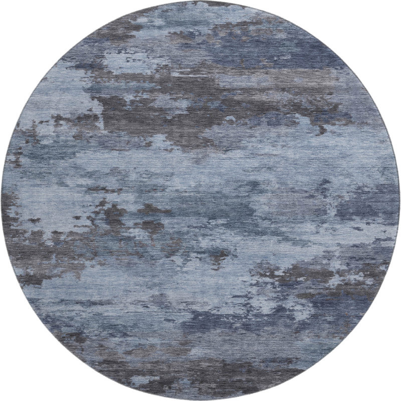 Premium Machine Washable Mayfield AMF2075 Abstract Rug, Blue, 8' Round