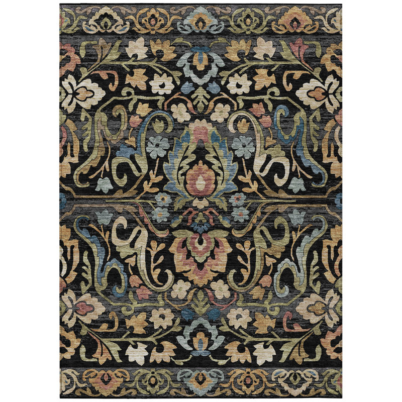 Tapis floral intérieur / extérieur lavable à la machine Husby ACN2193, Rectangle 5 pi x 7 pi 6 po