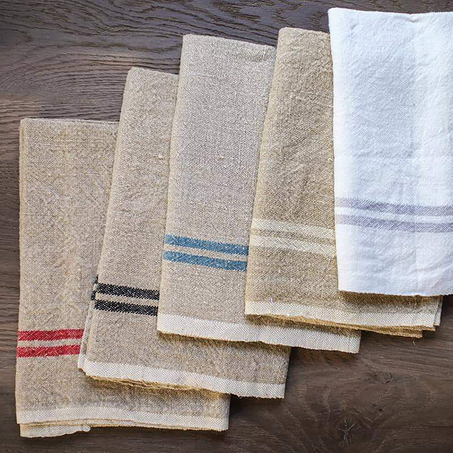Brookline Stripe Tea Towel Kitchen Towel, Ivory/Grey