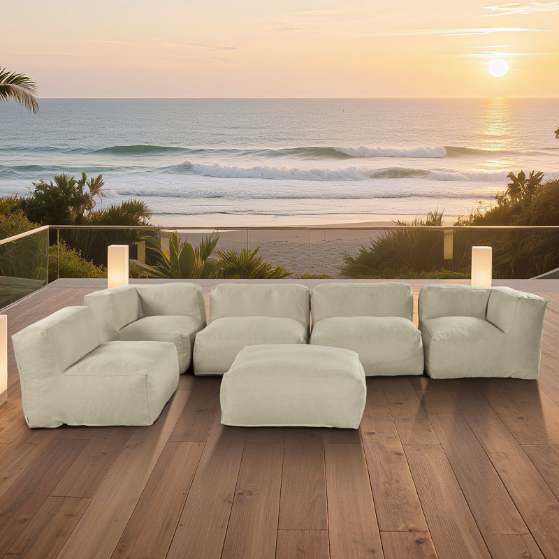 Canapé modulaire d'extérieur 6 pièces pour patio, jardin et piscine, Beige