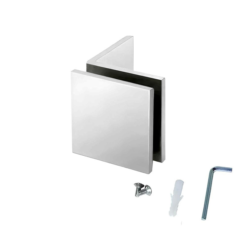 Pince pour verre de douche, bord carré 90 degrés 50X50mm finition chrome brillant, Chrome brillant