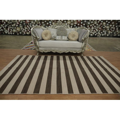 Dark Brown and Beige Stripes Gabbeh Style Area Rug 8x10 for a Modern Look