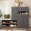 Banc de rangement pour chaussures 2 en 1 et armoires à chaussures, étagère à chaussures multifonctionnelle avec siège rembourré, solution de rangement pour chaussures polyvalente avec tablettes réglables pour le couloir, gris