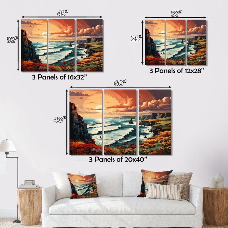 Irlande Falaises de Moher II, H 34 po x l 44 po x P 1,5 po, Cadre simple argenté