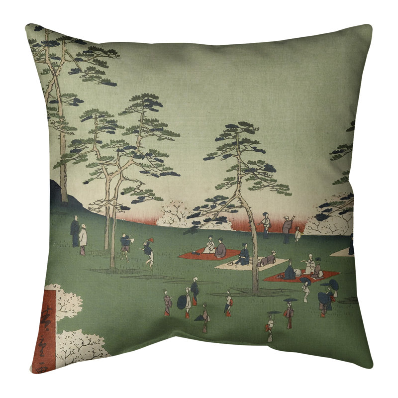 Housse de coussin Utagawa Hiroshige View from Asuka Hill, 14 po x 14 po, Vert, Housse de coussin seulement