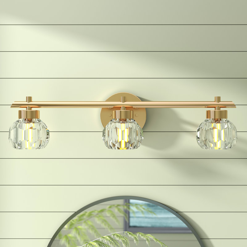Meranda 22 in. 3-Light Modern Dimmable Vanity Light in Brushed Gold with Crystal Shade, Satin Brass