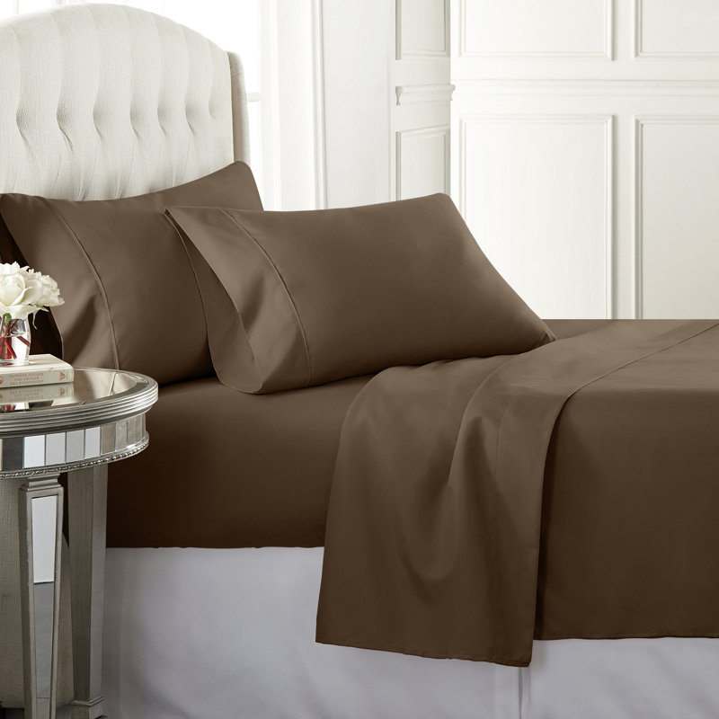 Egyptian Cotton Sateen Sheet Set, 300, Brown, King Sheet Set with Fitted Sheet