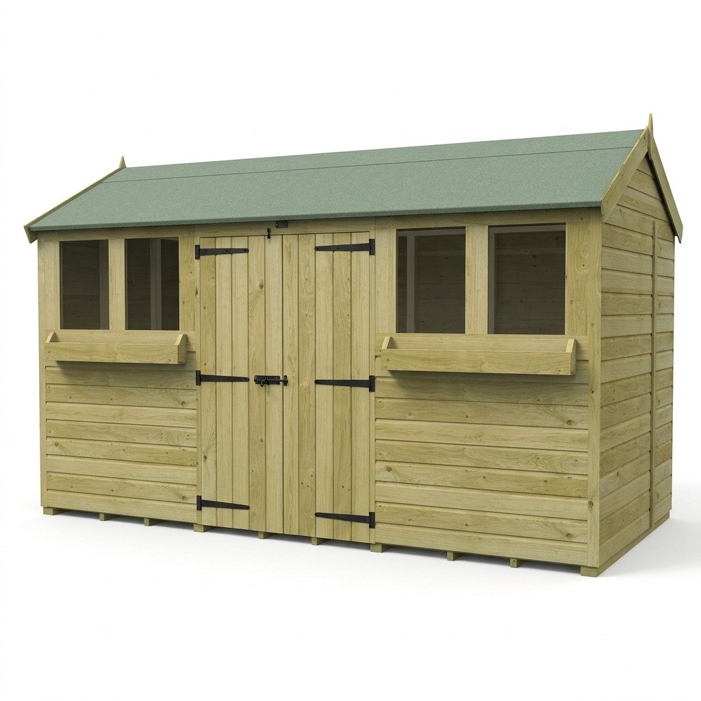 Total Sheds 12ft x 7ft Apex Summer Shed - Toughened Glass External Planters - Pressure Treated Timber - UK Manufactured