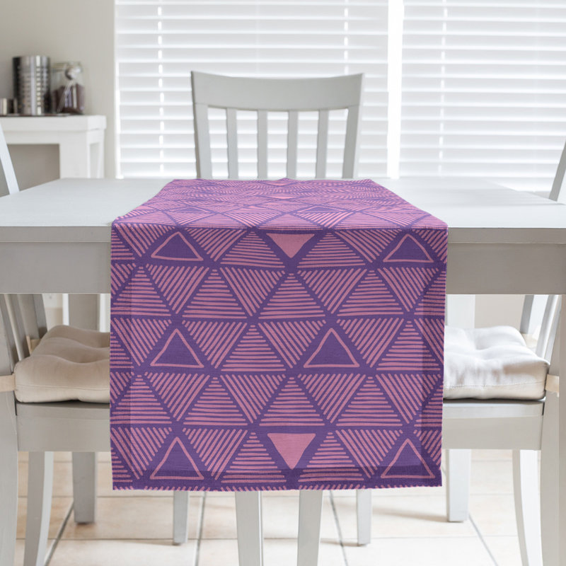 Classic Hand Drawn Triangles Table Runner, 16" x 72", Dark Purple/Pink