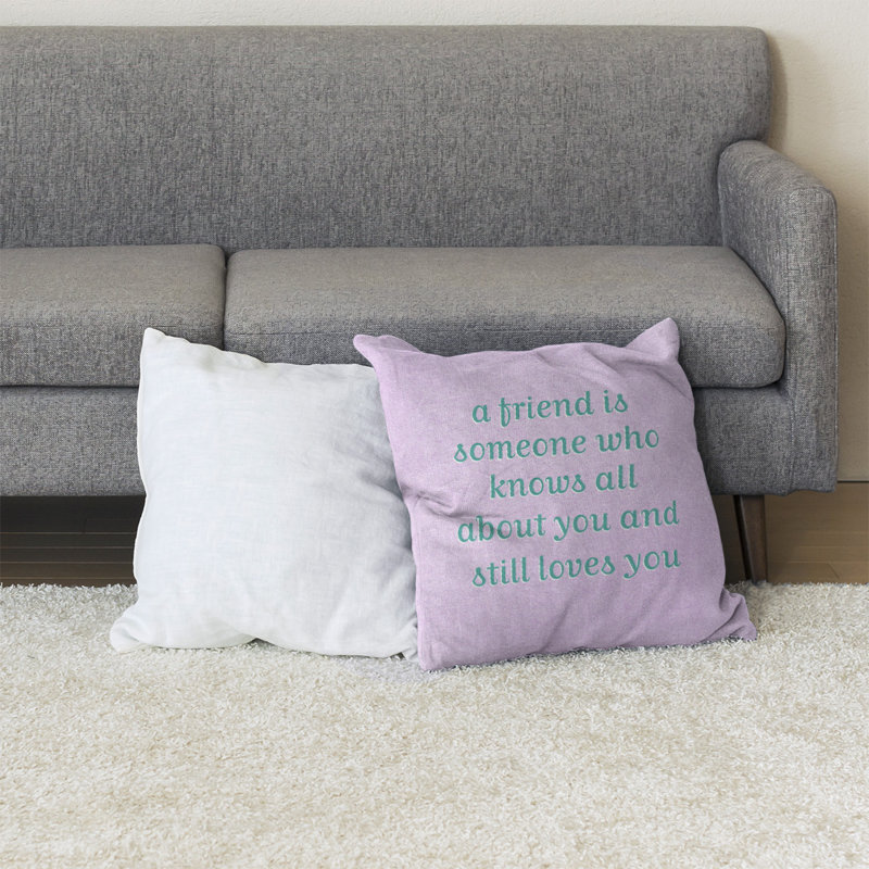 Coussin de sol Love & Friendship, 28 po x 28 po, Mauve / bleu sarcelle contrastant