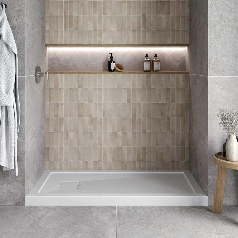 60 in. x 32 in. Alcove Acrylic Shower Base in Glossy White With Left Drain, Drain Included, Glossy White