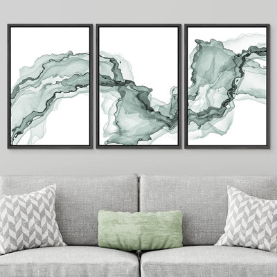 Signe, reproduction d'art sur toile encadrée, bleu sarcelle pastel, vague de fumée minimale, paysage, formes abstraites, illustrations, minimalisme, décor relax / calme pour le salon, la chambre à coucher, le bureau