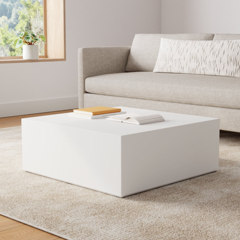 Kareen Square Coffee Table, White, 13.9" H x 36" W x 36" D