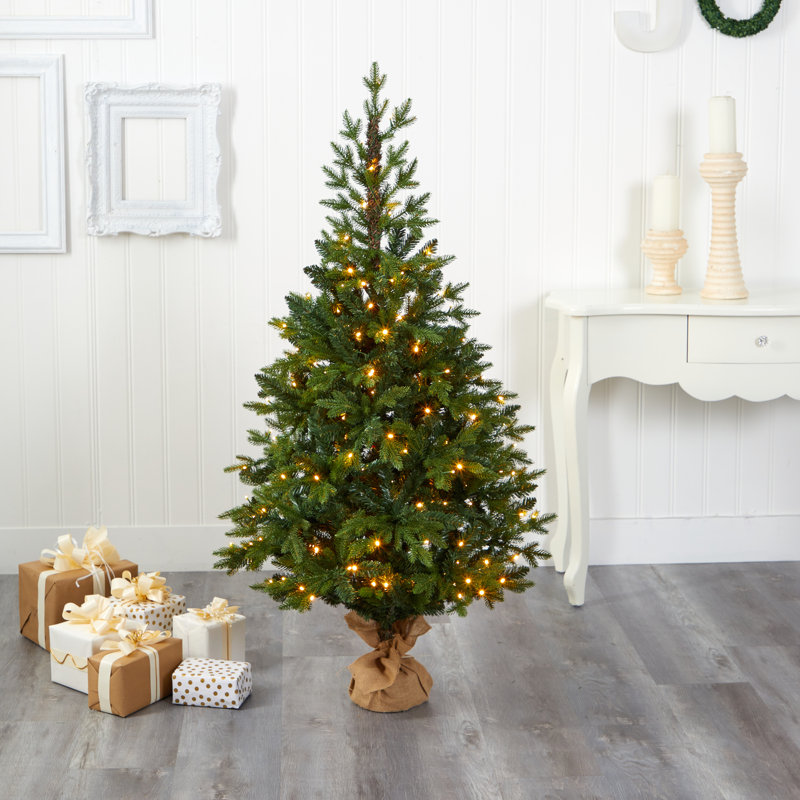 Sapin de Noël vert artificiel avec lumières blanches claires, H 5 pi