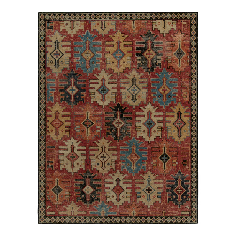 Rug & Kilim’S Distressed Rug In Red, Black, Beige, Gold Tribal Patterns, Rectangle 9' x 12'