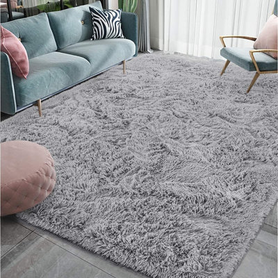 Tapis moelleux gris clair doux pour la chambre à coucher, tapis confortable durable antidérapant de 5 pi x 7 pi pour la décoration intérieure