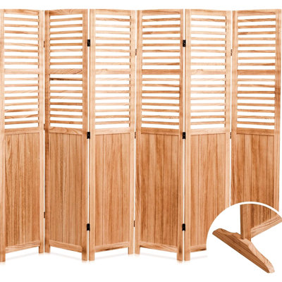 Paravent pliable en bois massif, 6 panneaux, 210 cm (L) x 165 cm (H), de couleur naturel.
