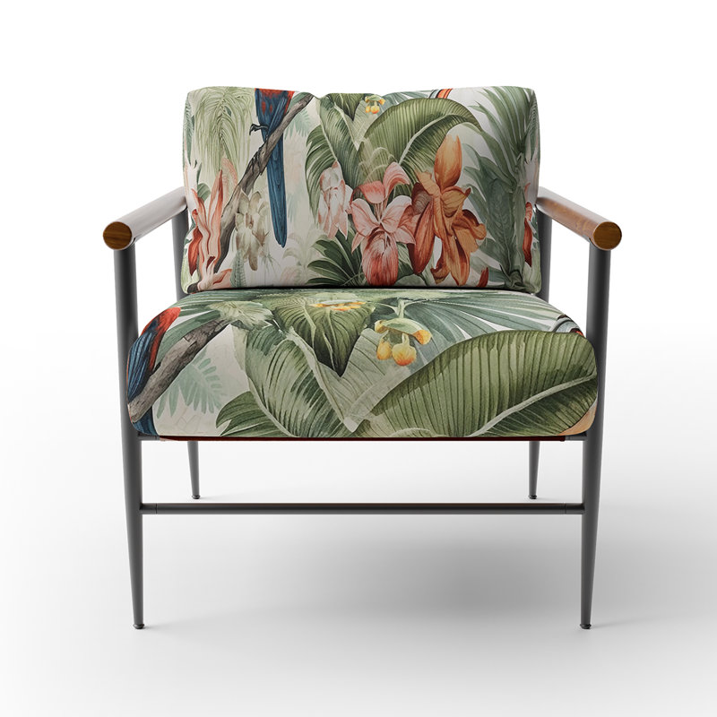 Parrot In Paradise I - Chaise d'appoint rembourrée avec animaux rembourrés, Noir