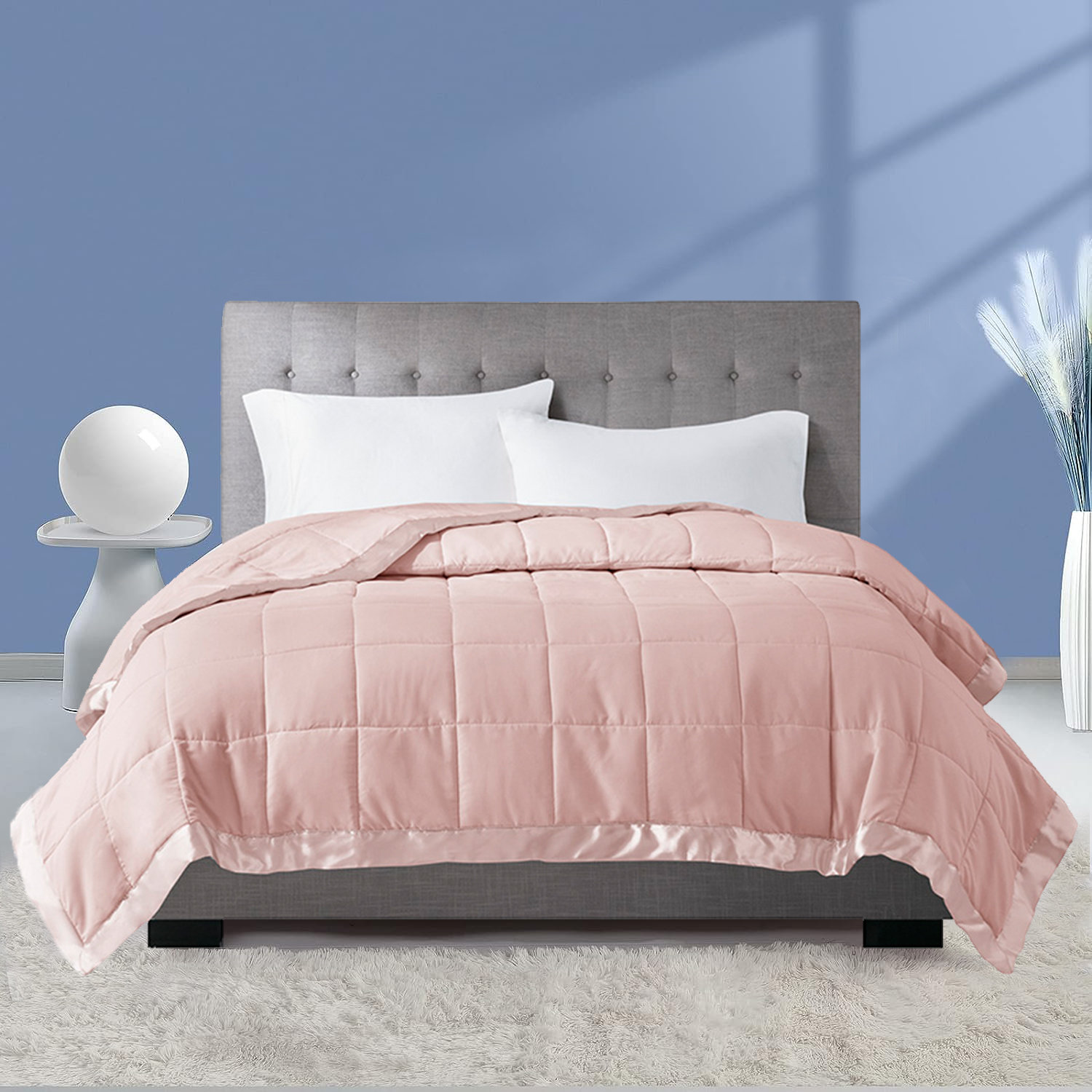Lightweight Down Alternative Blanket with Satin Trim White Twin
