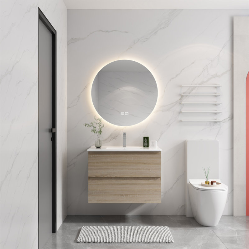 Meuble-lavabo mural de 30 po avec lavabo en céramique et 2 tiroirs à fermeture en douceur, ensemble KD facile à installer