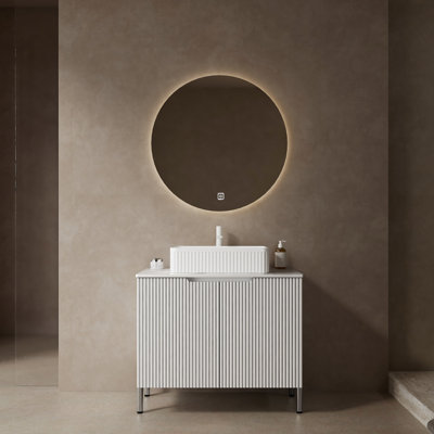 Meuble-lavabo de salle de bain autoportant avec lavabo rectangulaire