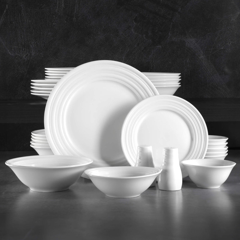 Service de table 32 pièces Gibson Home Embossed Ring - Service pour 6 personnes - Blanc