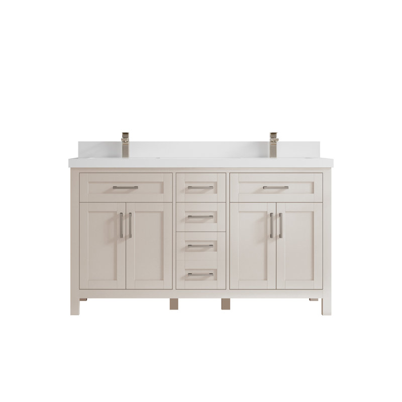 60 po Cambridge X P 22 po D Meuble-lavabo double en grain fin avec 2 po Quartz blanc