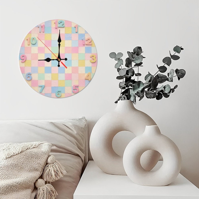 Clock Numbers On Pastel Checkerboard