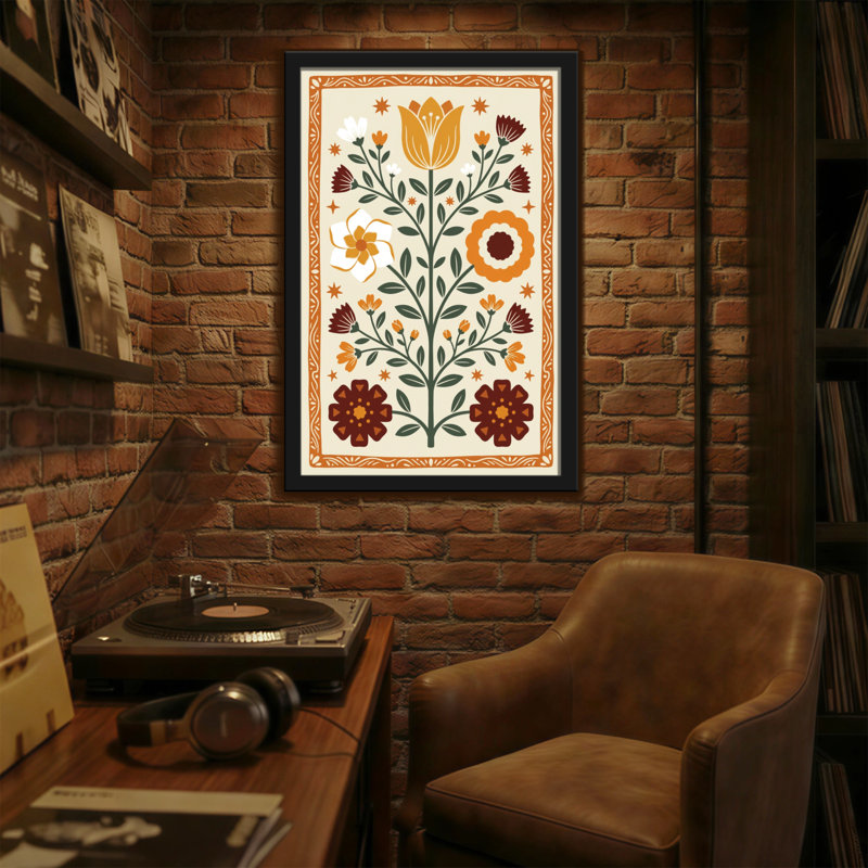 Motif floral de plantes et de fleurs aux couleurs vives et au design symétrique, H 18 po x l 12 po