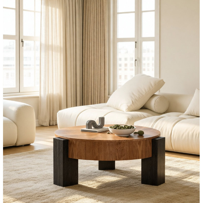 33'' Round Coffee Table with Hidden Storage, Natural