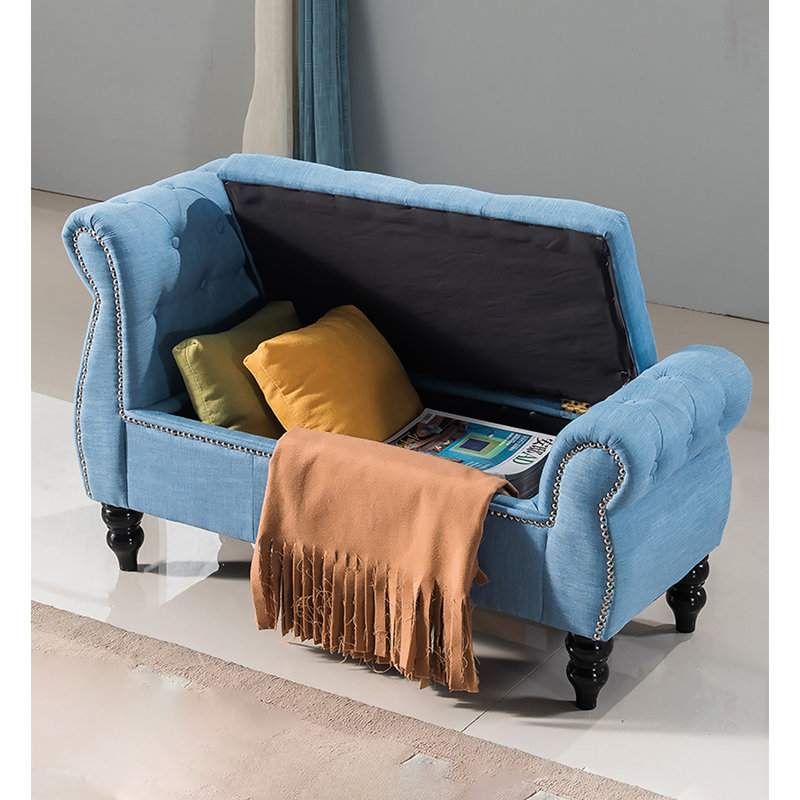 Fauteuil de rangement classique en tissu de coton et de lin, avec des pieds en bois, convenant au vestibule