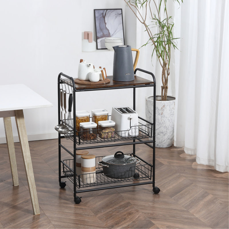 Chariot de cuisine polyvalent à 3 niveaux avec options de rangement