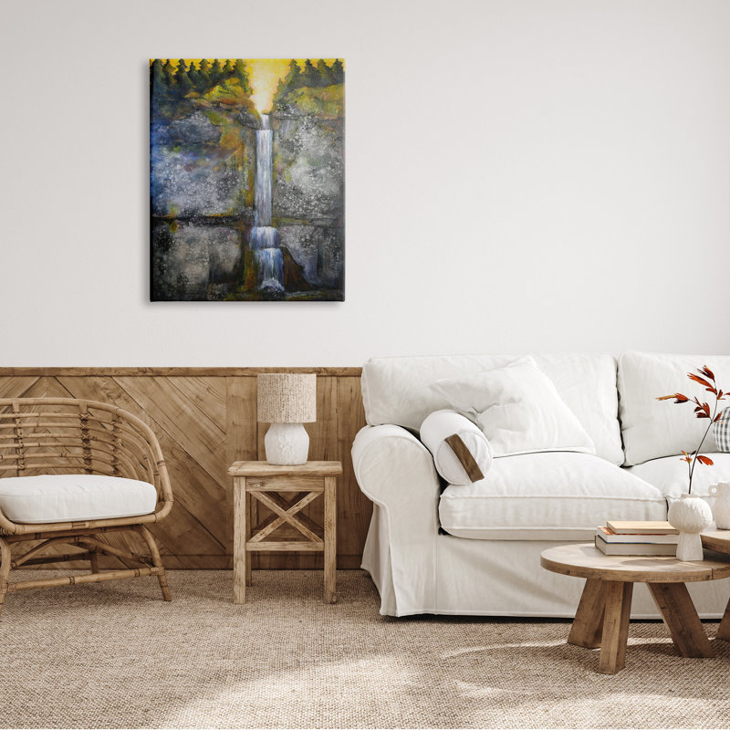 Rustic Sunset Waterfall Cascading Wat par Doris Charest 967, Toile tendue, H 40 po x l 30 po x P 1,5 po