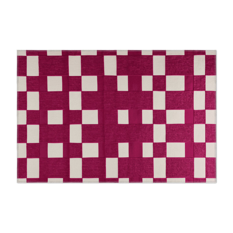 Tapis d'intérieur et d'extérieur à carreaux rouge, Rectangulaire 3 pi x 5 pi