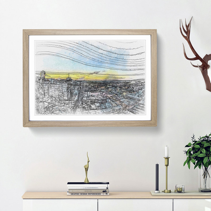 Above New Orleans in Louisiana in Abstract - Framed Print, 48cm H x 65cm W x 2cm D, Oak Framed