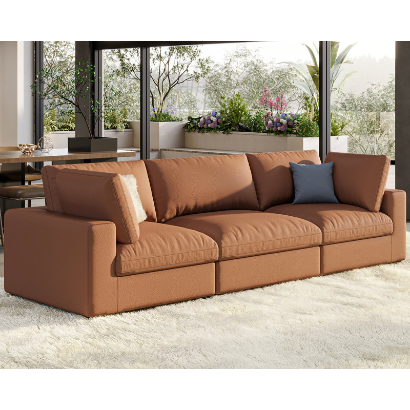 Modular 3-Seat Sectional Sofa, Down Filled Cloud Couch, Oversized Anti-Scratch Leathaire Sofa Set for Living Room, 3