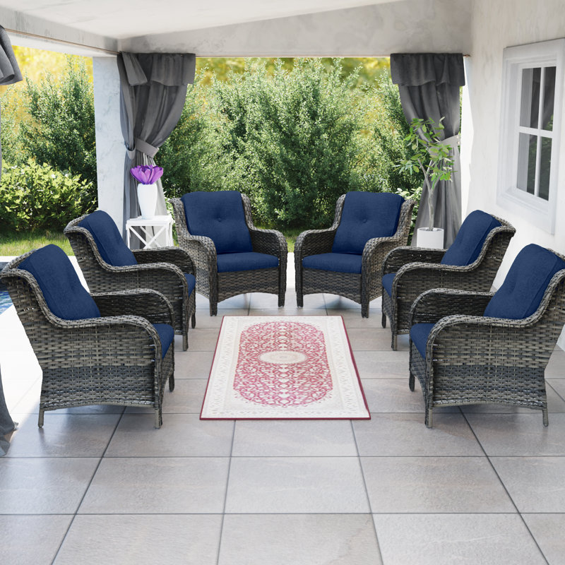 Anahit Wicker Outdoor Lounge Chair (Set of 6), Blue