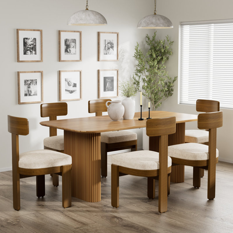 Ensemble de salle à manger rectangulaire à double piédestal avec chaise rembourrée, Marron clair, Noir